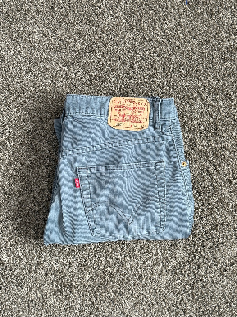 Levi's 559 Mens Relaxed Straight Fit Corduroy Pants Grey Stretch Baggy 34x32 Y2K